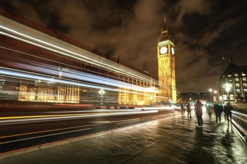 London at night light up with the lights of traffic