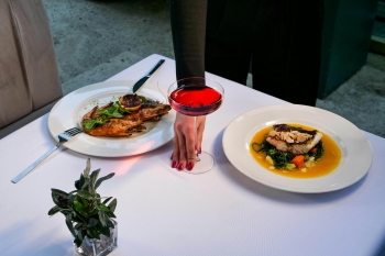 two dinner plates in a restaurant